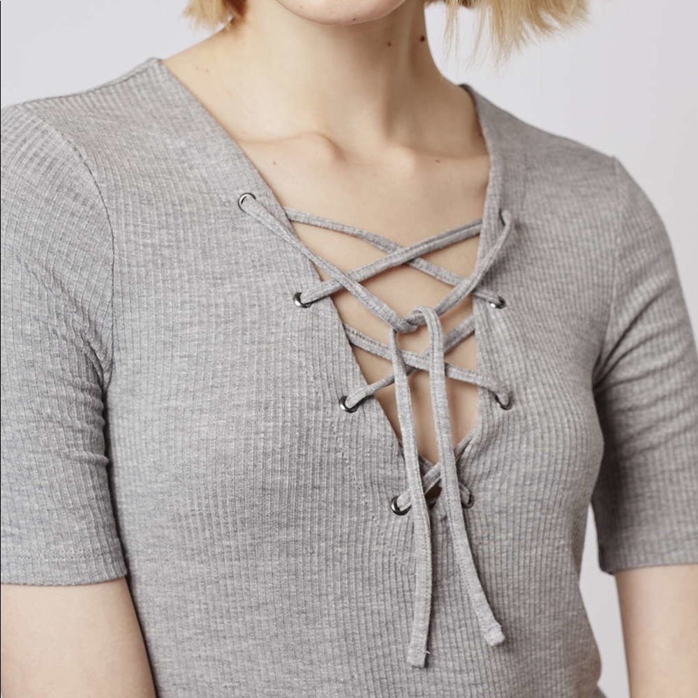 Topshop Grey Tie-up T-shirt